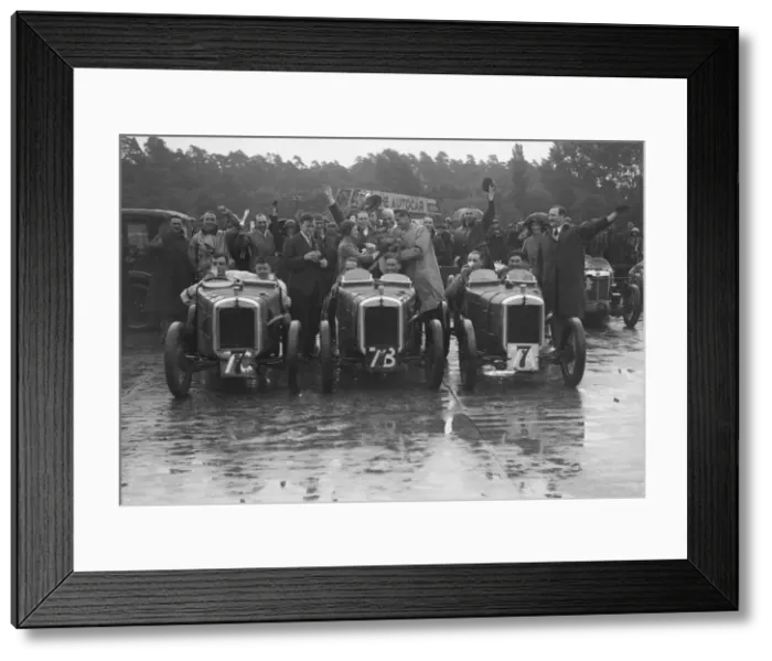 Framed Print : Three Austin 7 TT type Ulsters at the LCC Relay Grand Prix, Brooklands, 1931. Artist: Bill Brunell Framed Print : Three Austin 7 TT type Ulsters at the LCC Relay Grand Prix, Brooklands, 1931. Artist: Bill Brunell