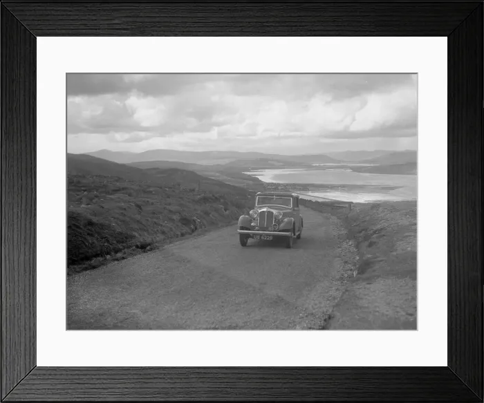 Framed Print : Rover saloon of J Gibbon Jr competing in the RSAC Scottish Rally, 1934. Artist: Bill Brunell Framed Print : Rover saloon of J Gibbon Jr competing in the RSAC Scottish Rally, 1934. Artist: Bill Brunell