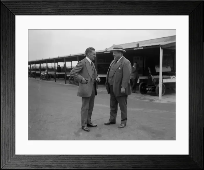 Framed Print : Two men chatting at Brooklands motor racing circuit, Surrey, 1920s. Artist: Bill Brunell Framed Print : Two men chatting at Brooklands motor racing circuit, Surrey, 1920s. Artist: Bill Brunell