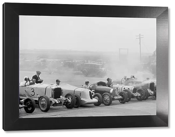 Cars at the start of a BARC race, Brooklands, 1930. Artist: Bill Brunell