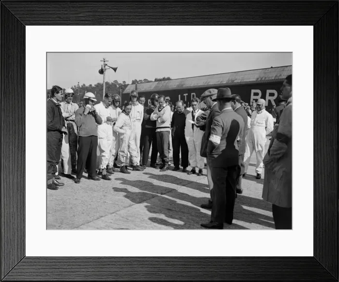 Framed Print : Drivers being addressed at the JCC 200 Mile Race, Brooklands, 1926. Artist: Bill Brunell Framed Print : Drivers being addressed at the JCC 200 Mile Race, Brooklands, 1926. Artist: Bill Brunell