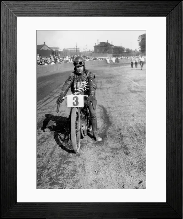 Framed Print : American speedway rider Art Pecha on his Harley-Davidson, Lea Bridge Stadium, Leyton, London, 1928 Framed Print : American speedway rider Art Pecha on his Harley-Davidson, Lea Bridge Stadium, Leyton, London, 1928