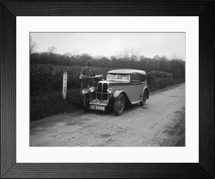 Framed Print : Standard Swallow saloon of WD Budley at the JCC Half-Day Trial, 1930. Artist: Bill Brunell Framed Print : Standard Swallow saloon of WD Budley at the JCC Half-Day Trial, 1930. Artist: Bill Brunell