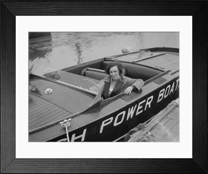 Framed Print : Kitty Brunell in a British Power Boat Company launch, Hythe, Hampshire, 1927. Artist: Bill Brunell Framed Print : Kitty Brunell in a British Power Boat Company launch, Hythe, Hampshire, 1927. Artist: Bill Brunell