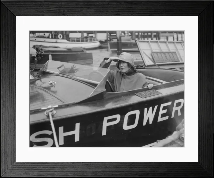 Framed Print : Kitty Brunell in a British Power Boat Company launch, Hythe, Hampshire, 1927. Artist: Bill Brunell Framed Print : Kitty Brunell in a British Power Boat Company launch, Hythe, Hampshire, 1927. Artist: Bill Brunell