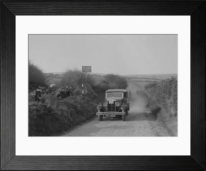 Framed Print : Standard saloon of AF Deane, MCC Lands End Trial, summit of Beggars Roost, Devon, 1933 Framed Print : Standard saloon of AF Deane, MCC Lands End Trial, summit of Beggars Roost, Devon, 1933