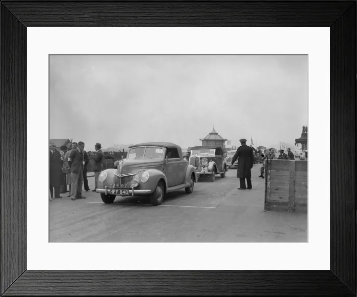 Framed Print : Ford V8 drophead of DB Hall at the RAC Rally, Madeira Drive, Brighton, 1939. Artist: Bill Brunell Framed Print : Ford V8 drophead of DB Hall at the RAC Rally, Madeira Drive, Brighton, 1939. Artist: Bill Brunell