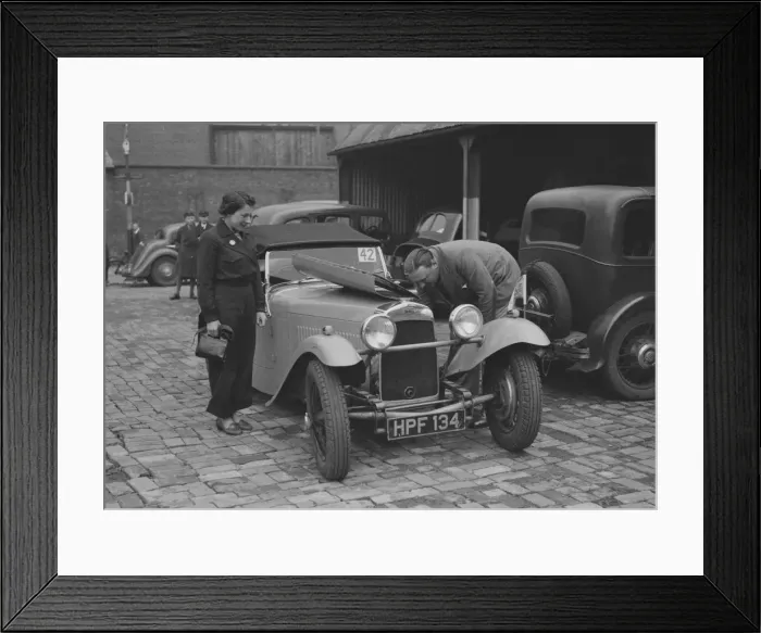 Framed Print : AES Curtis looking under the bonnet of his HRG at the RAC Rally, 1939. Artist: Bill Brunell Framed Print : AES Curtis looking under the bonnet of his HRG at the RAC Rally, 1939. Artist: Bill Brunell