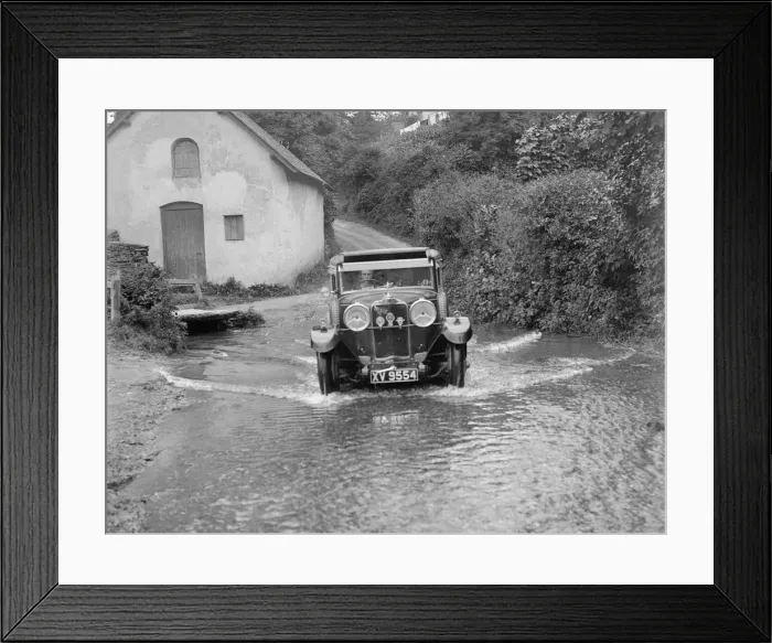 Framed Print : Kitty Brunell fording the River Exe in a Talbot 14 / 45 sportsmans coupe, Winsfors Framed Print : Kitty Brunell fording the River Exe in a Talbot 14 / 45 sportsmans coupe, Winsfors