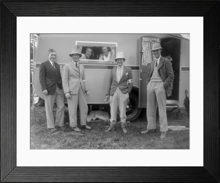 Framed Print : Group portrat at Shelsley Walsh, Worcestershire, during the Blackpool Rally, 1937 Framed Print : Group portrat at Shelsley Walsh, Worcestershire, during the Blackpool Rally, 1937