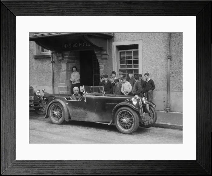 Framed Print : Kitty Brunell in her MG Magna outside the Stag Hotel, Edinburgh, RSAC Scottish Rally, 1932 Framed Print : Kitty Brunell in her MG Magna outside the Stag Hotel, Edinburgh, RSAC Scottish Rally, 1932