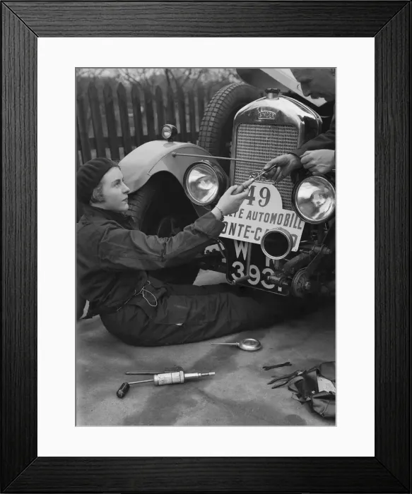 Framed Print : Kitty Brunell working on her Singer Junior, Monte Carlo Rally, 1928. Artist: Bill Brunell Framed Print : Kitty Brunell working on her Singer Junior, Monte Carlo Rally, 1928. Artist: Bill Brunell