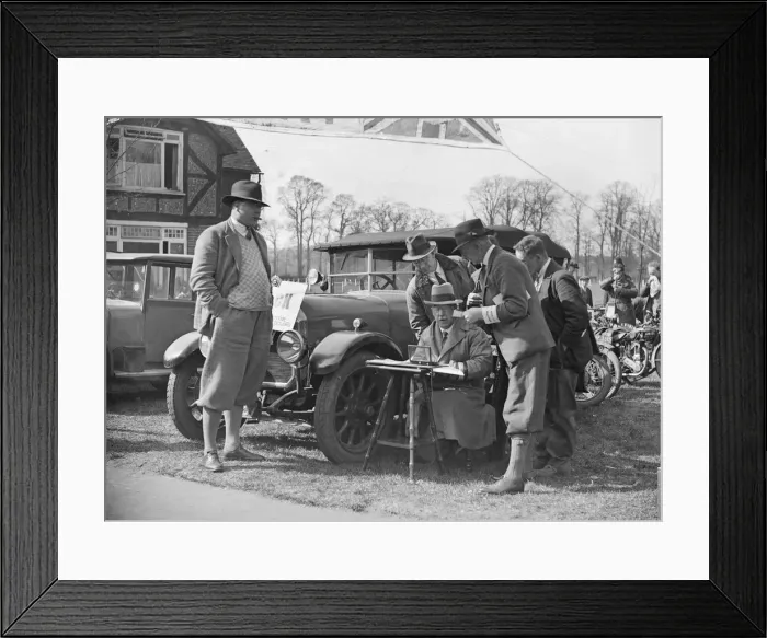 Framed Print : Surbiton Motor Club motorcycle trial, Talbot Hotel, Ripley, Surrey, c1930. Artist: Bill Brunell Framed Print : Surbiton Motor Club motorcycle trial, Talbot Hotel, Ripley, Surrey, c1930. Artist: Bill Brunell