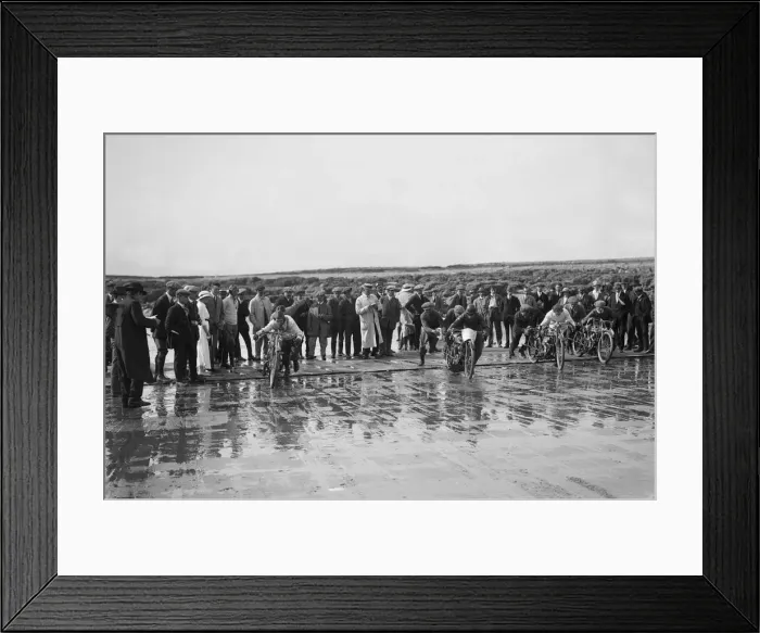 Framed Print : Motorcycle sand races, pre 1915. Artist: Bill Brunell Framed Print : Motorcycle sand races, pre 1915. Artist: Bill Brunell