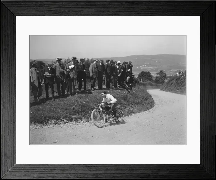 Framed Print : Motorcycle competing in the South Wales Auto Club Caerphilly Hillclimb, Wales, pre 1915 Framed Print : Motorcycle competing in the South Wales Auto Club Caerphilly Hillclimb, Wales, pre 1915