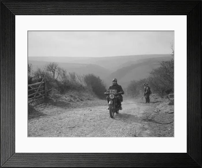 Framed Print : 498 cc Triumph of CJ Dennis, MCC Lands End Trial, top of Beggars Roost, Exmoor, 1939