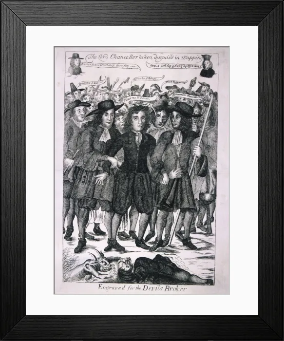 Framed Print : The Lord Chancellor (Judge Jeffreys) taken disguis d in Wapping, 1688 Framed Print : The Lord Chancellor (Judge Jeffreys) taken disguis d in Wapping, 1688