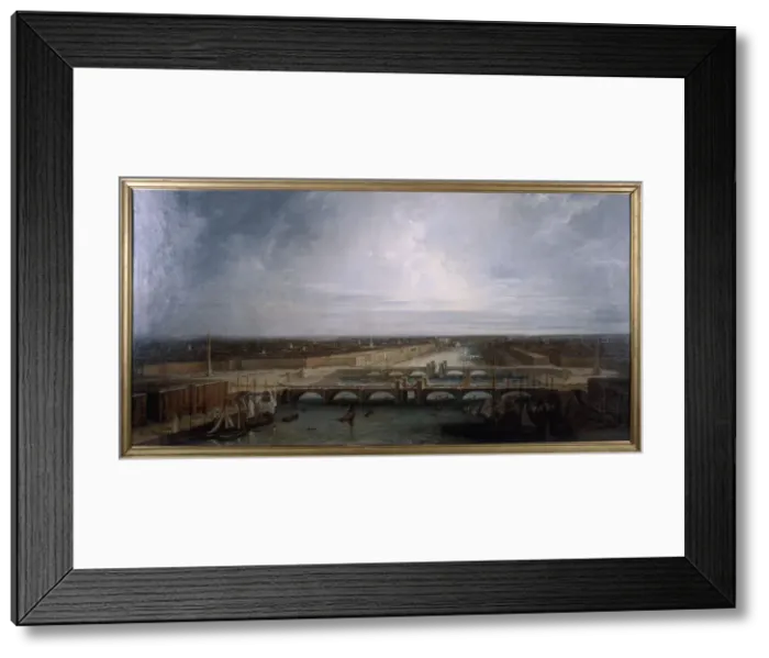 Framed Print : Double London Bridge proposed for London, 1800. Artist: George Dance Framed Print : Double London Bridge proposed for London, 1800. Artist: George Dance