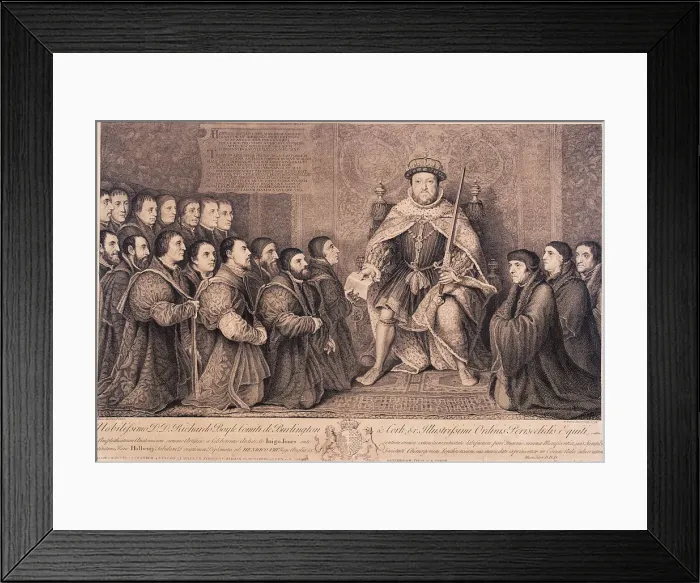 Framed Print : King Henry VIII surrounded by kneeling figures, 1736. Artist: Bernard Baron Framed Print : King Henry VIII surrounded by kneeling figures, 1736. Artist: Bernard Baron