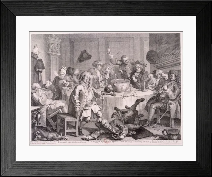 Framed Print : A Midnight Modern Conversation, 1733. Artist: William Hogarth Framed Print : A Midnight Modern Conversation, 1733. Artist: William Hogarth