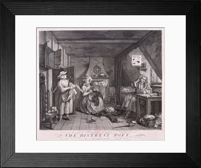 Framed Print : The Distressed Poet, 1740. Artist: William Hogarth Framed Print : The Distressed Poet, 1740. Artist: William Hogarth