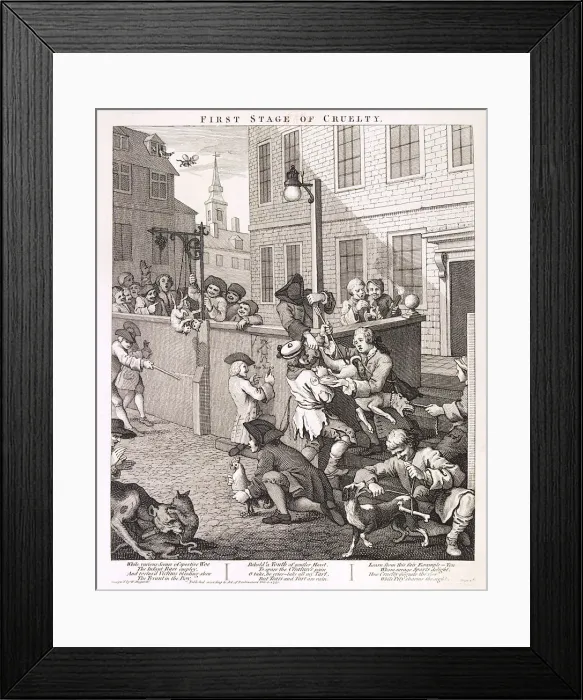 Framed Print : First Stage of Cruelty, plate I from The Four Stages of Cruelty, 1751 Framed Print : First Stage of Cruelty, plate I from The Four Stages of Cruelty, 1751