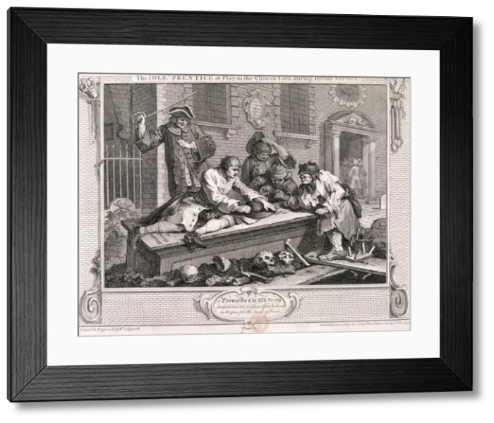 Framed Print : The idle prentice at play in the church yard... plate III of Industry and Idleness 1747 Framed Print : The idle prentice at play in the church yard... plate III of Industry and Idleness 1747