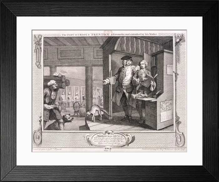 Framed Print : The industrious apprentice a favourite... plate IV of Industry and Idleness, 1747 Framed Print : The industrious apprentice a favourite... plate IV of Industry and Idleness, 1747