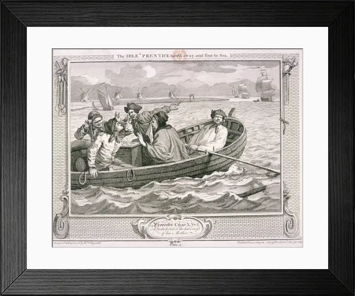 Framed Print : The idle prentice turn d away and sent to sea, plate V of Industry and Idleness, 1747 Framed Print : The idle prentice turn d away and sent to sea, plate V of Industry and Idleness, 1747