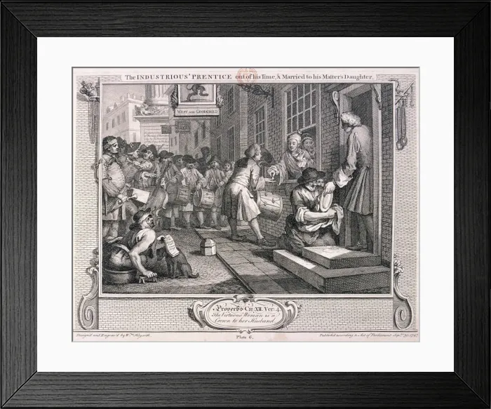 Framed Print : The industrious prentice... married... plate VI of Industry and Idleness, 1747 Framed Print : The industrious prentice... married... plate VI of Industry and Idleness, 1747