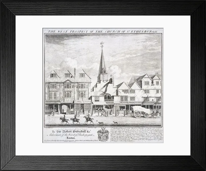 Framed Print : St Ethelburga-the-Virgin within Bishopsgate, London, 1736. Artist: William Henry Toms Framed Print : St Ethelburga-the-Virgin within Bishopsgate, London, 1736. Artist: William Henry Toms