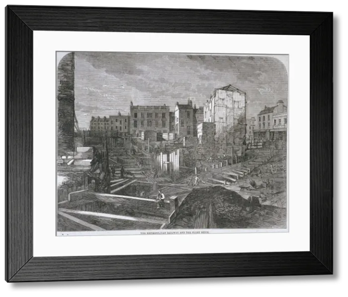 Framed Print : Construction of the Metropolitan Railway and Fleet Ditch, London, 1862 Framed Print : Construction of the Metropolitan Railway and Fleet Ditch, London, 1862