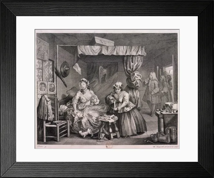 Framed Print : The Compleat trull at her lodging in Drury Lane, plate III of The Harlots Progress, 1732 Framed Print : The Compleat trull at her lodging in Drury Lane, plate III of The Harlots Progress, 1732