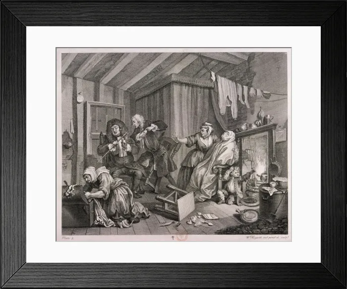 Framed Print : In a high saliuation [sic] at the point of death, plate V of The Harlots Progress, 1732