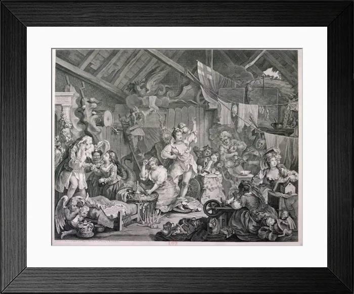Framed Print : Strolling actresses dressing in a barn, 1738. Artist: William Hogarth