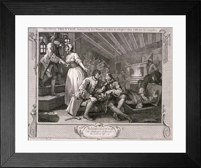 Framed Print : The idle prentice betray d by his whore... plate IX of Industry and Idleness, 1747 Framed Print : The idle prentice betray d by his whore... plate IX of Industry and Idleness, 1747