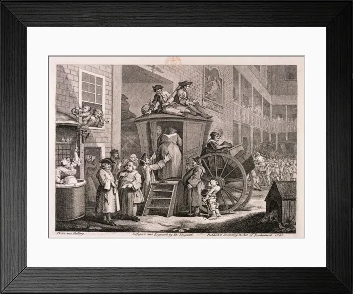 Framed Print : The stage-coach or the country inn yard, 1747. Artist: William Hogarth Framed Print : The stage-coach or the country inn yard, 1747. Artist: William Hogarth