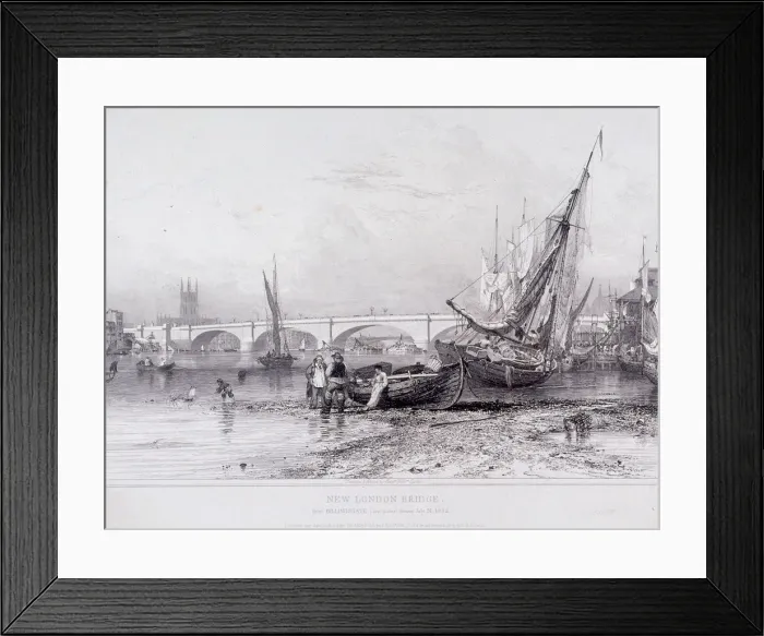 Framed Print : London Bridge (old and new), London, 1833. Artist: Edward William Cooke Framed Print : London Bridge (old and new), London, 1833. Artist: Edward William Cooke