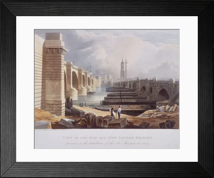 Framed Print : London Bridge (old and new), London, 1832 Framed Print : London Bridge (old and new), London, 1832