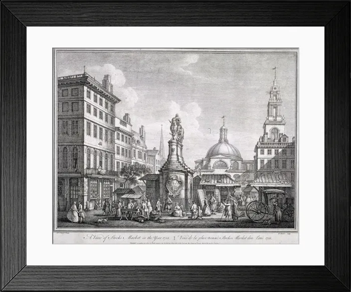 Framed Print : Stocks Market in Poultry, London, c1728. Artist: Sutton Nicholls Framed Print : Stocks Market in Poultry, London, c1728. Artist: Sutton Nicholls