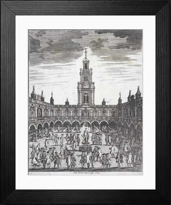 Framed Print : Courtyard of the Royal Exchange (2nd) London, 1729. Artist: Sutton Nicholls Framed Print : Courtyard of the Royal Exchange (2nd) London, 1729. Artist: Sutton Nicholls