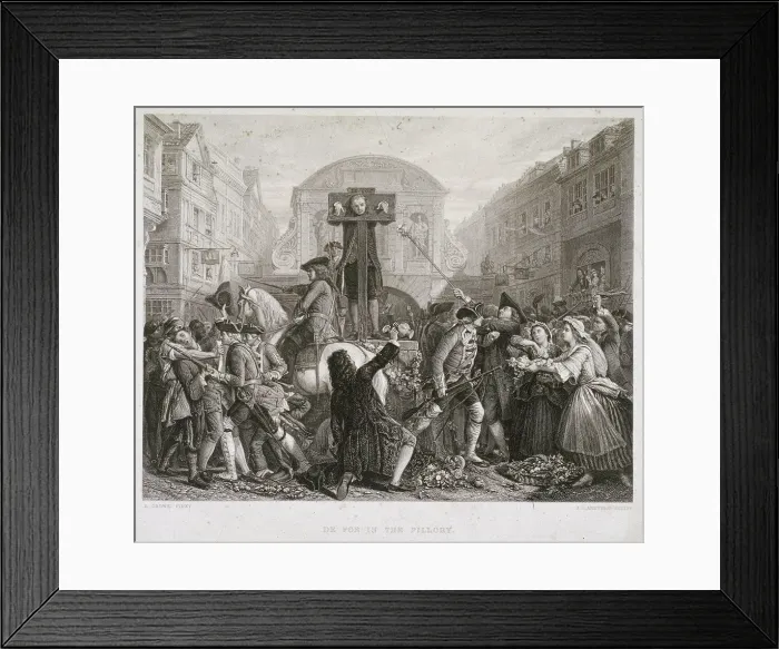 Framed Print : Daniel Defoe in the Pillory, Temple Bar, London, c1840?. Artist: JC Armytage Framed Print : Daniel Defoe in the Pillory, Temple Bar, London, c1840?. Artist: JC Armytage