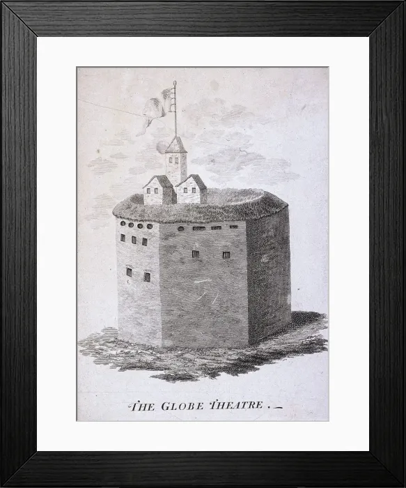 Framed Print : The Globe Theatre, Bankside, Southwark, London, c1647 Framed Print : The Globe Theatre, Bankside, Southwark, London, c1647
