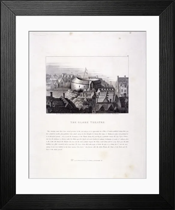 Framed Print : View of the Globe Theatre, Bankside, Southwark, London, 1810 Framed Print : View of the Globe Theatre, Bankside, Southwark, London, 1810