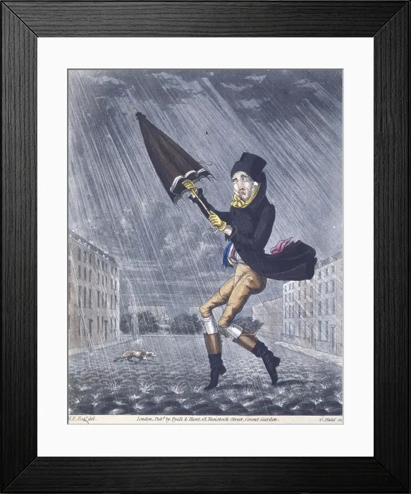Framed Print : A Soaker or a Real Cat and Dog Day, 1825. Artist: G Hunt Framed Print : A Soaker or a Real Cat and Dog Day, 1825. Artist: G Hunt