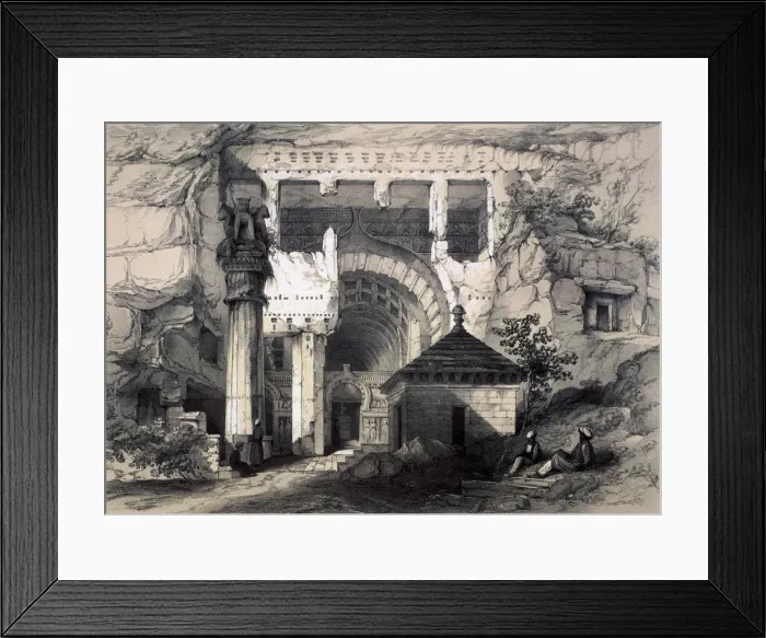 Framed Print : Karli, Entrance of Great Chaitya Cave, 1845. Artist: John Weale Framed Print : Karli, Entrance of Great Chaitya Cave, 1845. Artist: John Weale