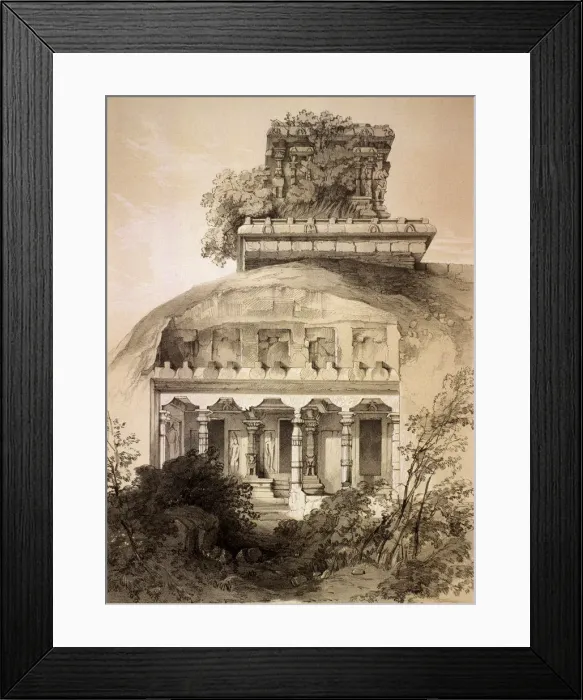 Framed Print : Cave with Structural Vimana, Mahavellipore. Artist: Thomas Colman Dibdin Framed Print : Cave with Structural Vimana, Mahavellipore. Artist: Thomas Colman Dibdin