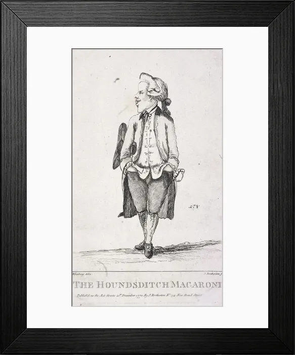 Framed Print : The Houndsditch Macaroni, 1772. Artist: James Bretherton Framed Print : The Houndsditch Macaroni, 1772. Artist: James Bretherton
