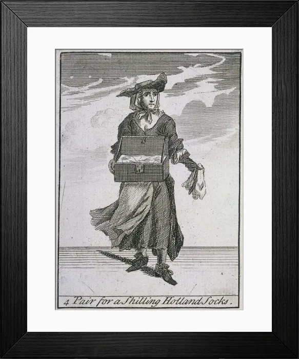 Framed Print : 4 Pair for a Shilling Holland Socks, Cries of London, (c1688?) Framed Print : 4 Pair for a Shilling Holland Socks, Cries of London, (c1688?)