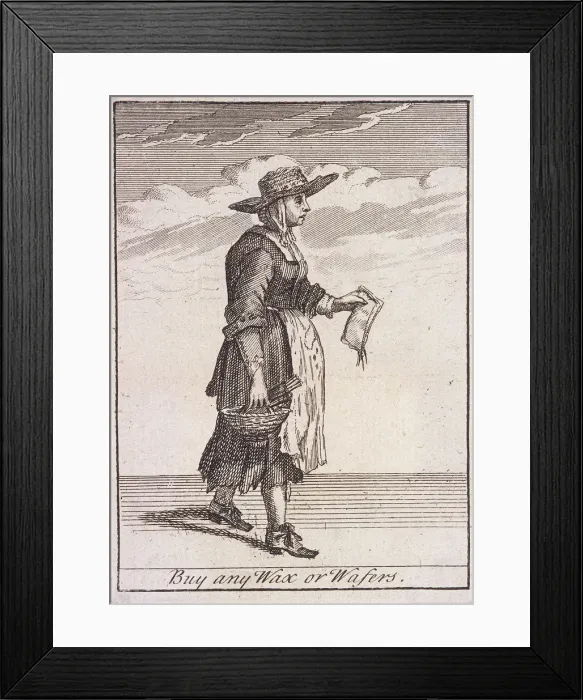 Framed Print : A wax and wafer seller, Cries of London, (c1688?) Framed Print : A wax and wafer seller, Cries of London, (c1688?)